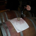 Thieving wine from a barrel at Andretti Winery