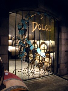 Barrels of Dolce wine inside Far Niente's wine cave