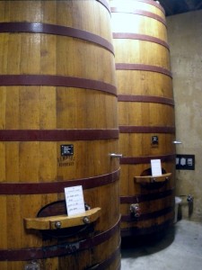 Massive wooden fermentation tanks at Kenwood Winery