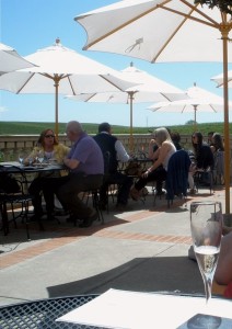 Sipping bubbly on the terrance at Domaine Carneros