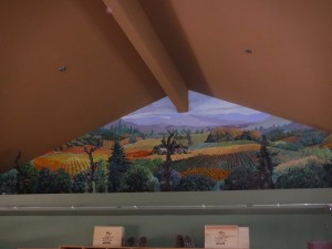 A mural of the vineyards inside Sbragia's tasting room